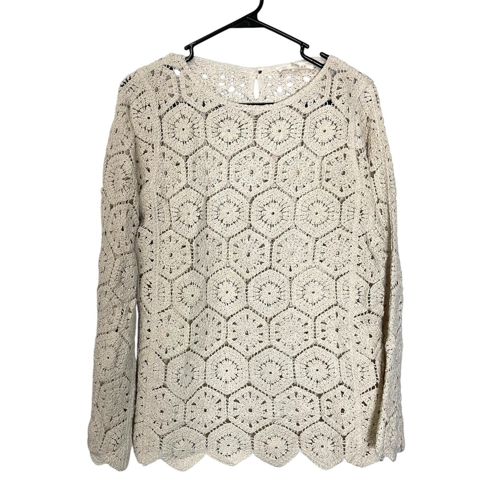 Solitaire S Cream Crochet Top Hexagon Medallion Scalloped Boho‎ Cottagecore
